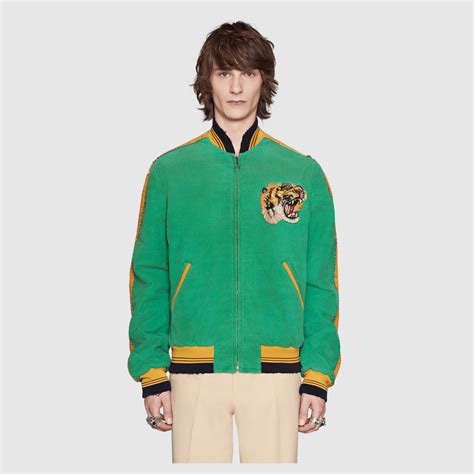 gucci washed bomber jacket with appliqués|gucci bomber jacket price.